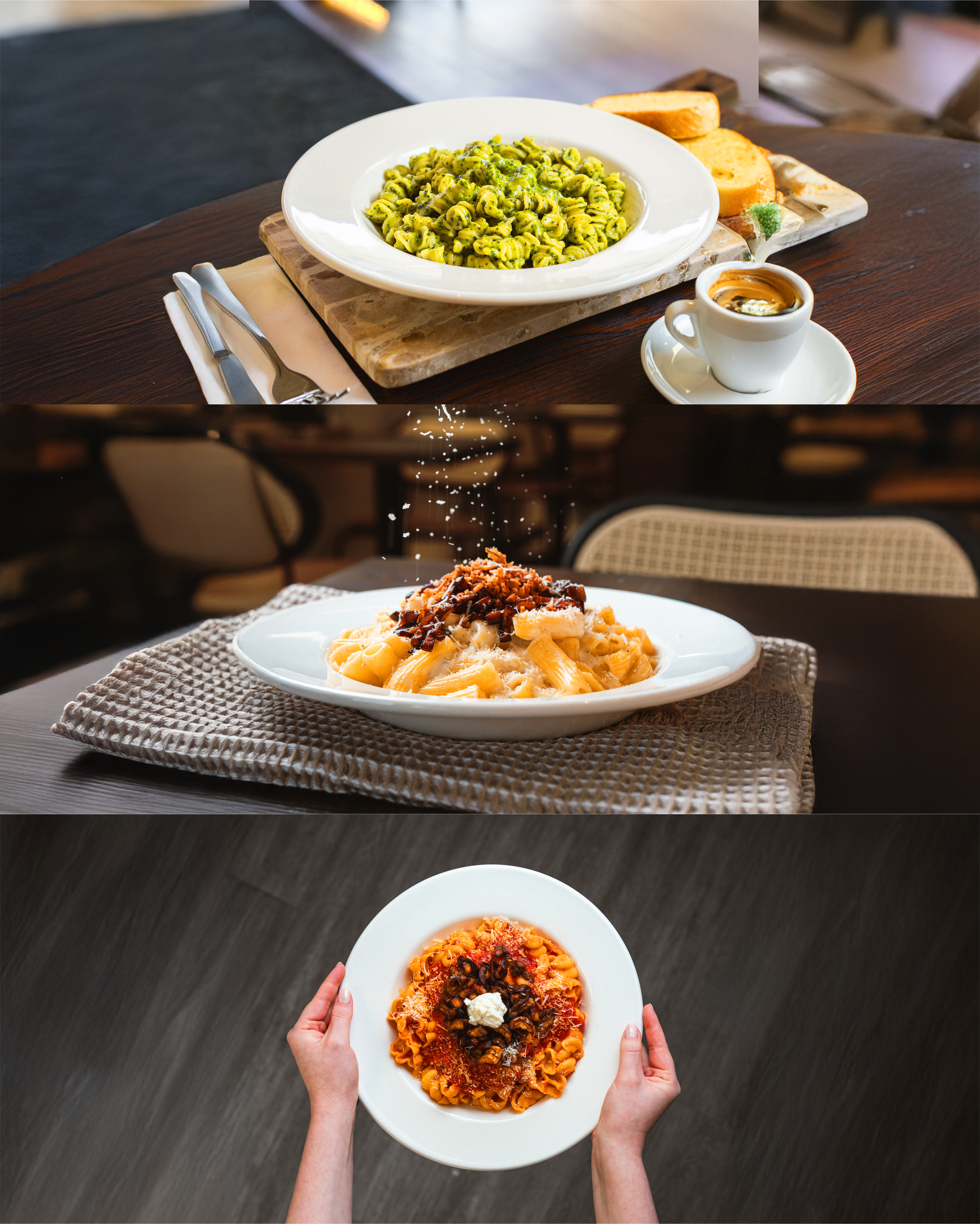 Three restaurant pasta photographs by C47